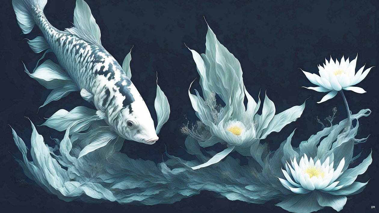 mustemaalaus: Koi-Karpfish_white marble_03 af Josef Johann Michel