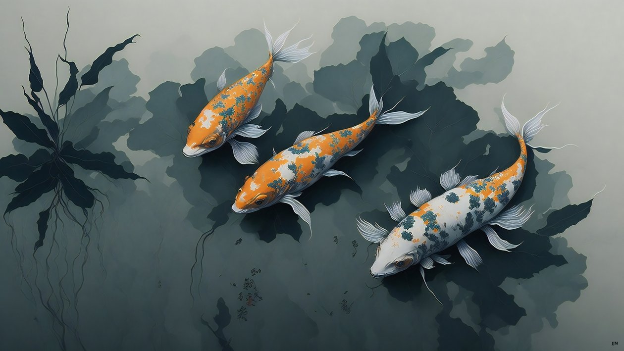 blækmaleri: Koi karpefisk_02 af Josef Johann Michel