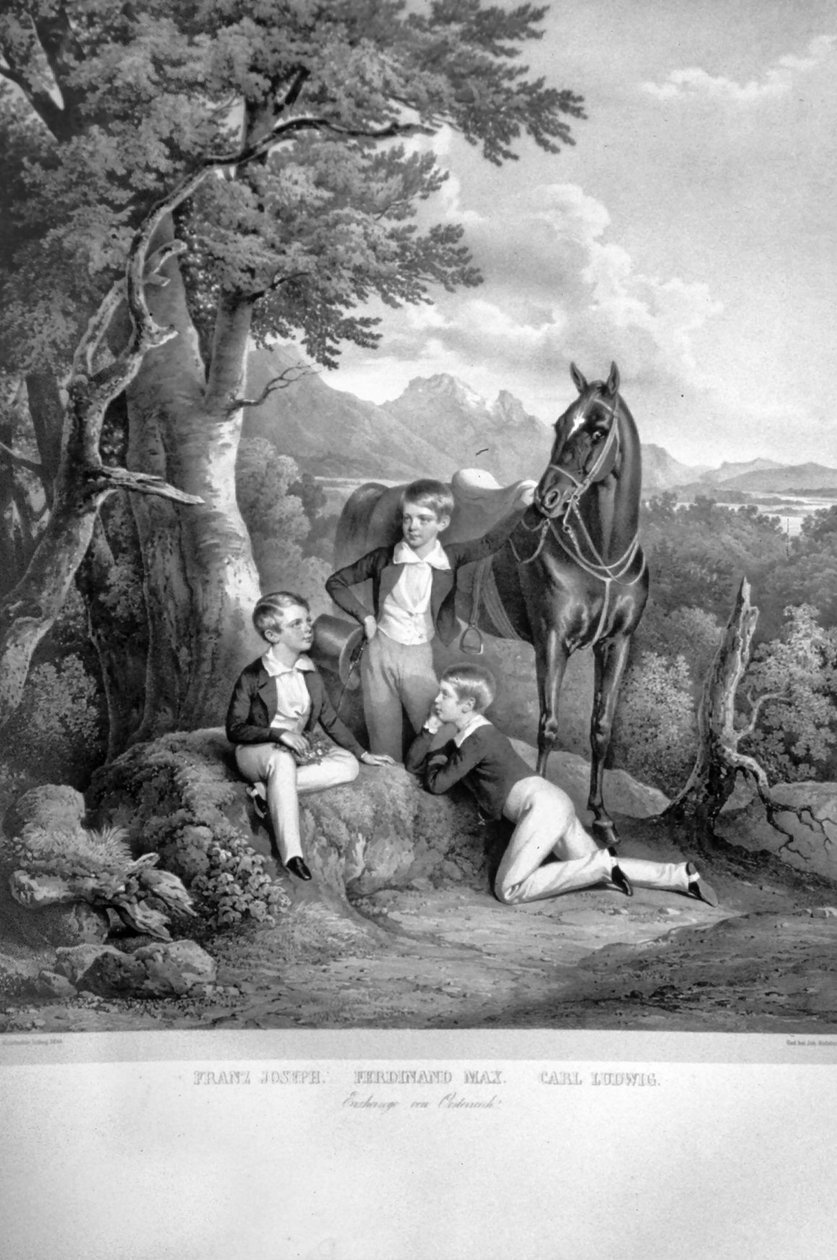 Franz Josef I med brødre Litho af Josef Kriehuber