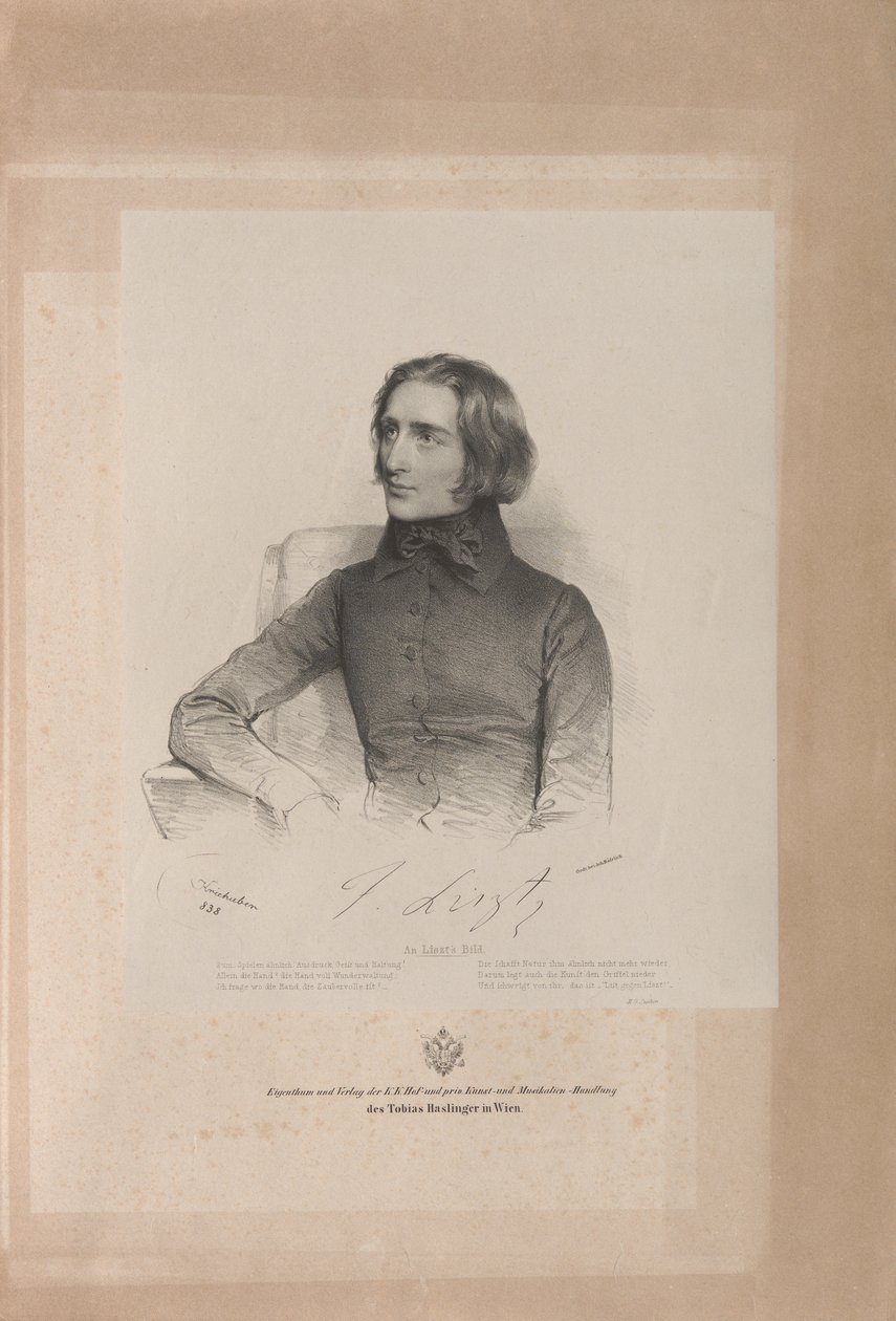Portræt af Franz Liszt 1811-1886, 1838. af Josef Kriehuber