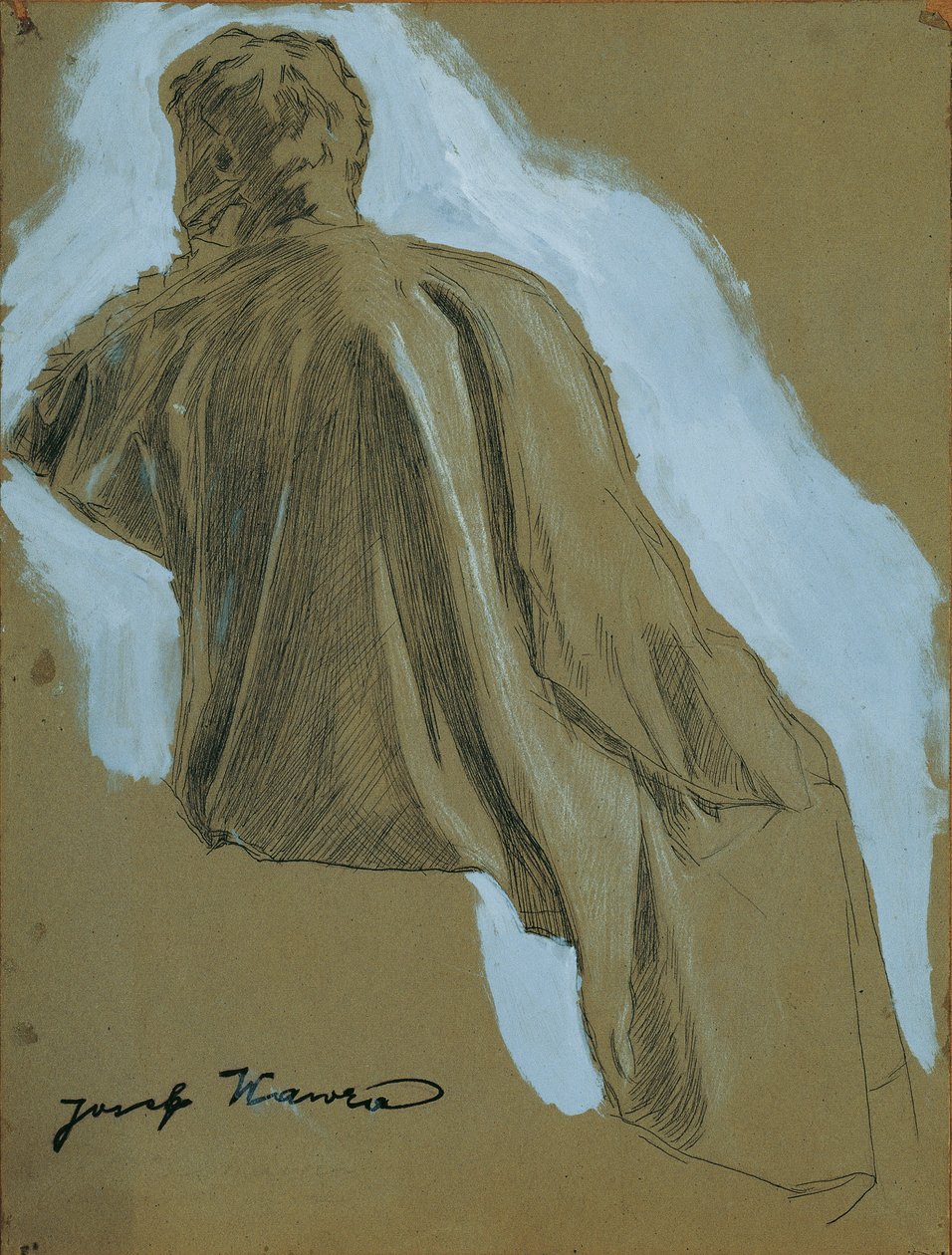 Siddende mand (draperistudie) af Josef Wawra