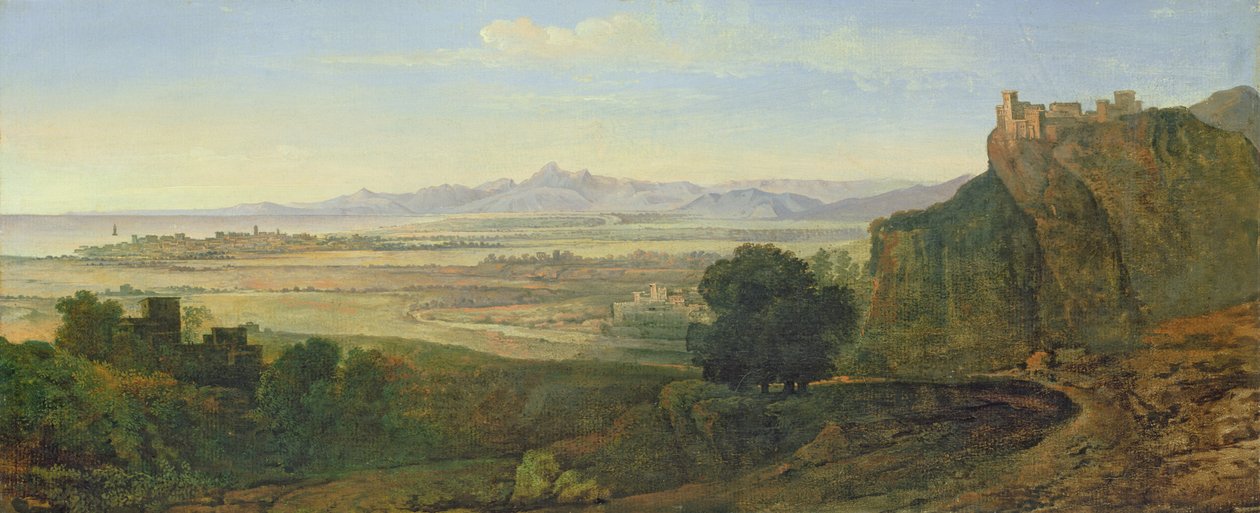 Campagna Landscape (olie på papir lagt på lærred) af Joseph Anton Koch