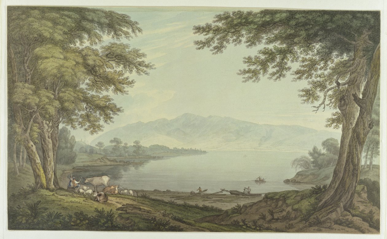 Skiddaw og Derwent Water (pen og blæk med wc over grafit på vævet papir) af Joseph Farington