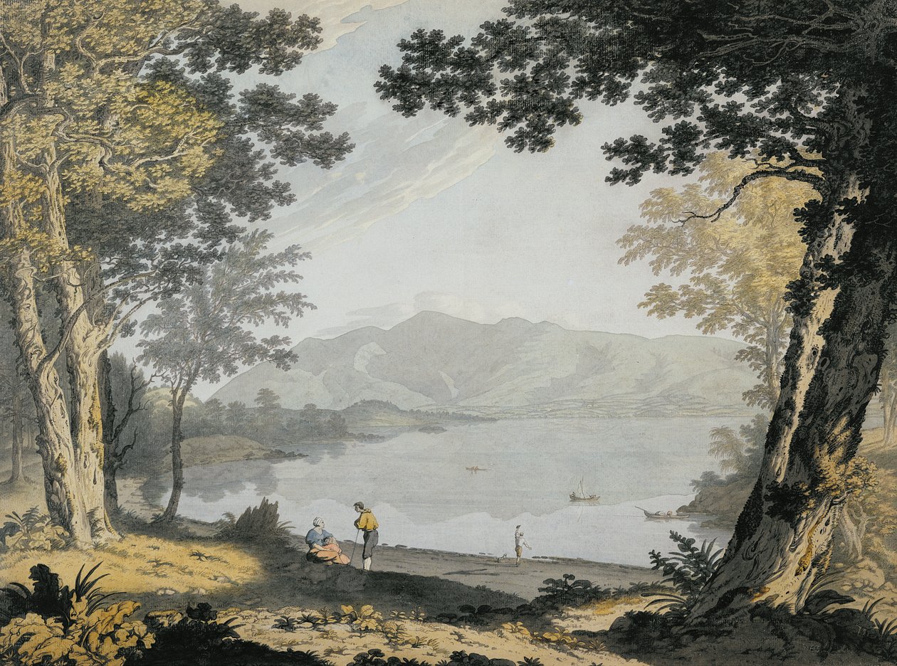 Udsigt over Skiddaw og Derwentwater, ca. 1780 (wc og pen over blyant) af Joseph Farington