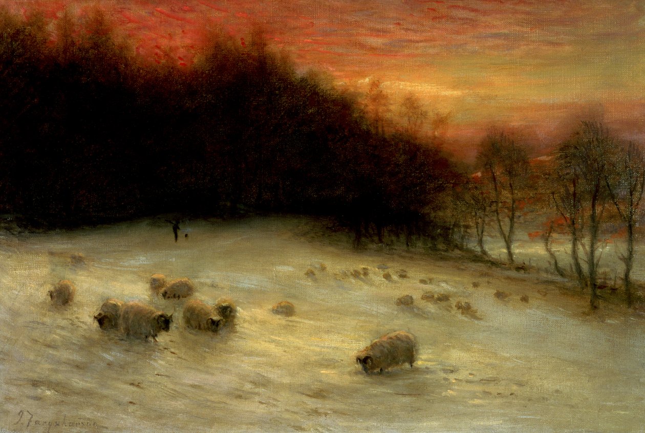 Får i et vinterlandskab, aften af Joseph Farquharson