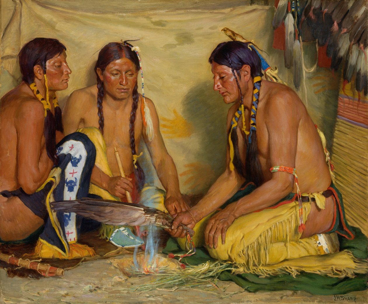 Fremstilling af Sweet Grass Medicine, Blackfoot Ceremony af Joseph Henry Sharp