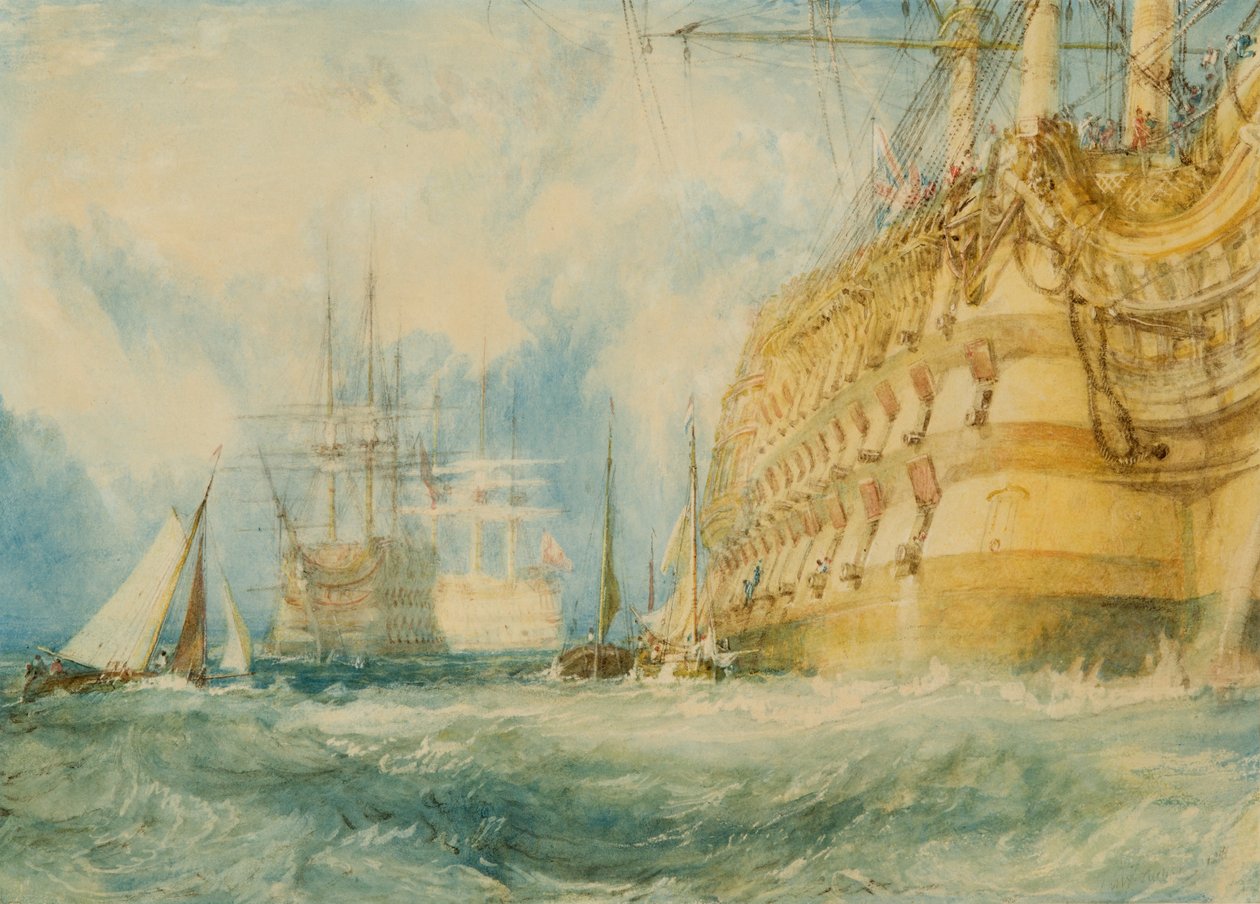A First Rate Taking In Stores, 1818 (blyant og wc forhøjet med hvidt på papir) af Joseph Mallord William Turner