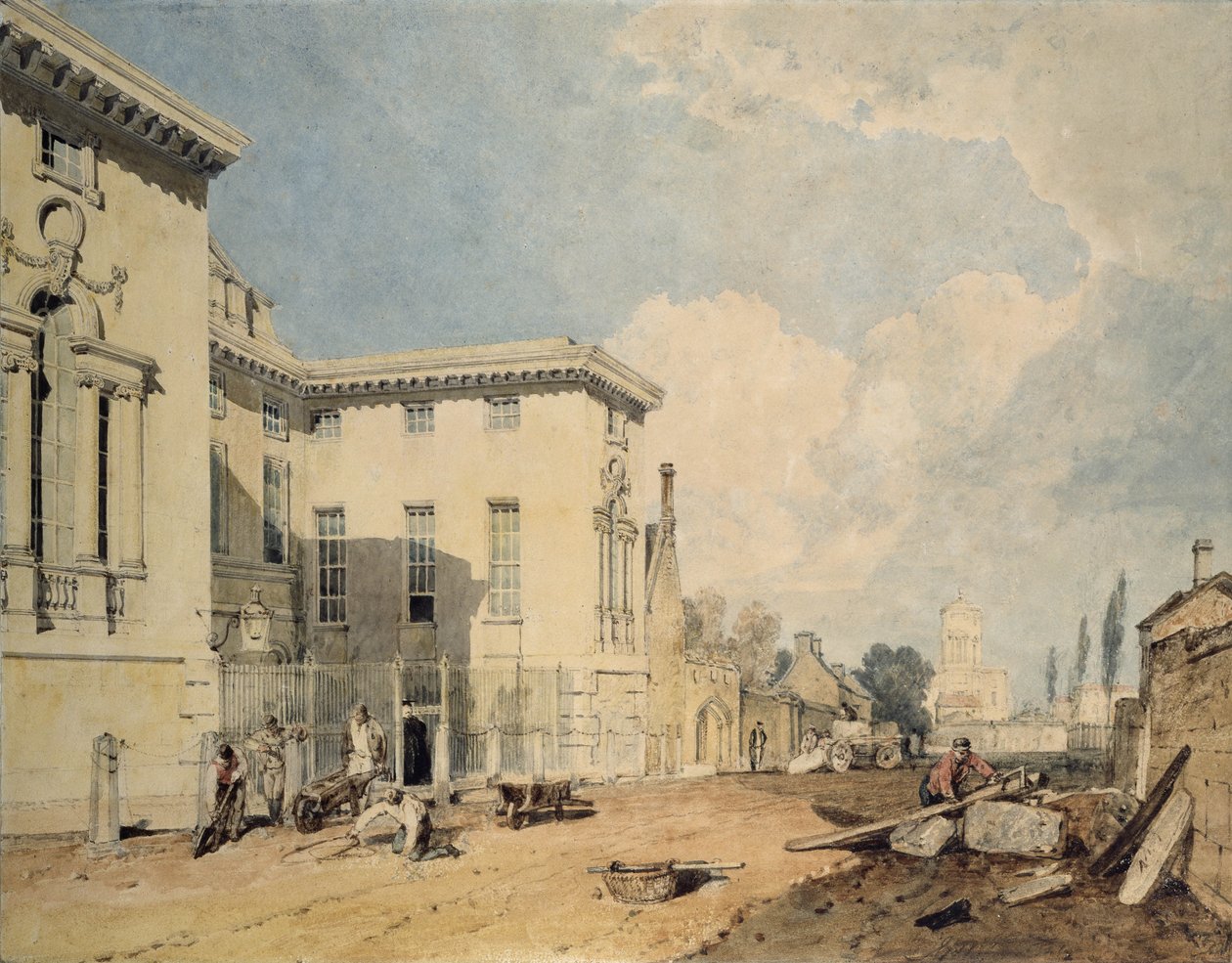 A View of Worcester College, 1803-04 (wc over grafit på hvidt papir) af Joseph Mallord William Turner