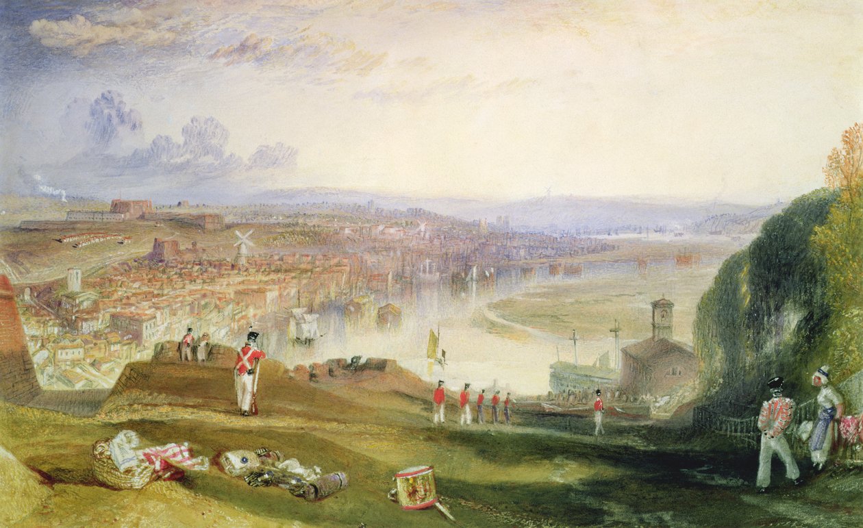 Chatham, mod Fort Pitt (blyant, wc og kropsfarve på papir) af Joseph Mallord William Turner