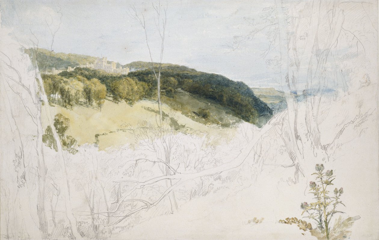 Fjern udsigt over Lowther Castle (Parkscene), 1809 (akvarel og grafit på vævet papir) af Joseph Mallord William Turner