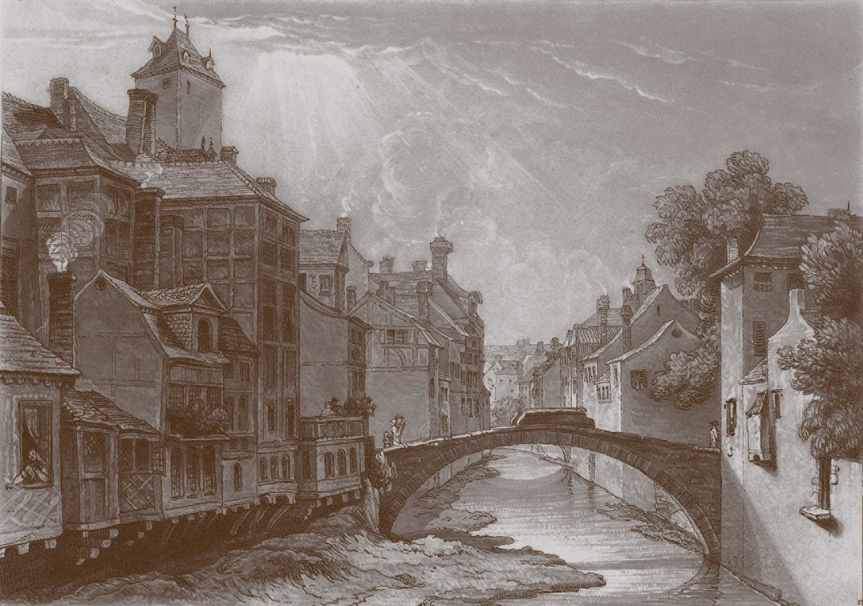 Gravering af strømbroen i Liège af Joseph Mallord William Turner