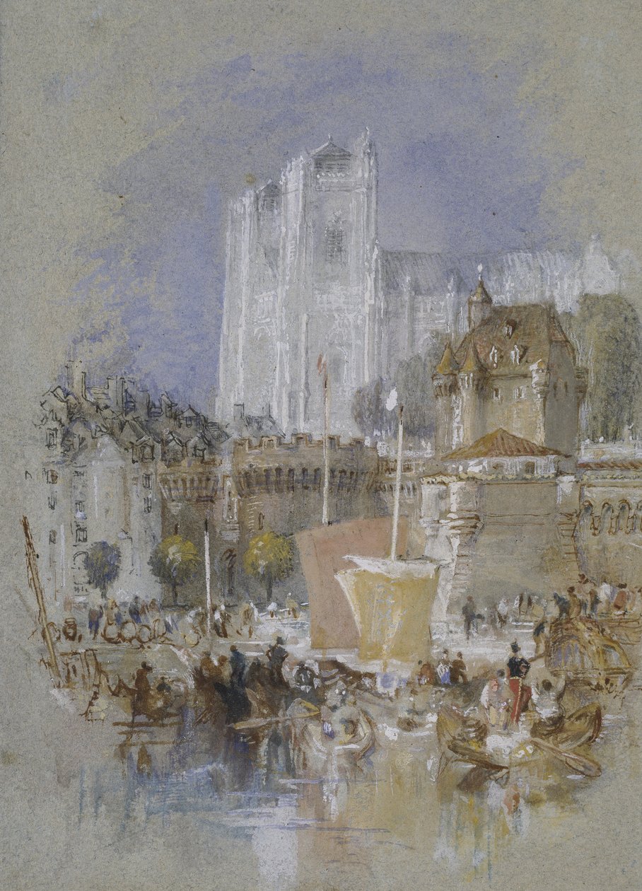 Nantes, 1826 - 1830 (akvarel med kropsfarve og pen og sort og brun blæk) af Joseph Mallord William Turner