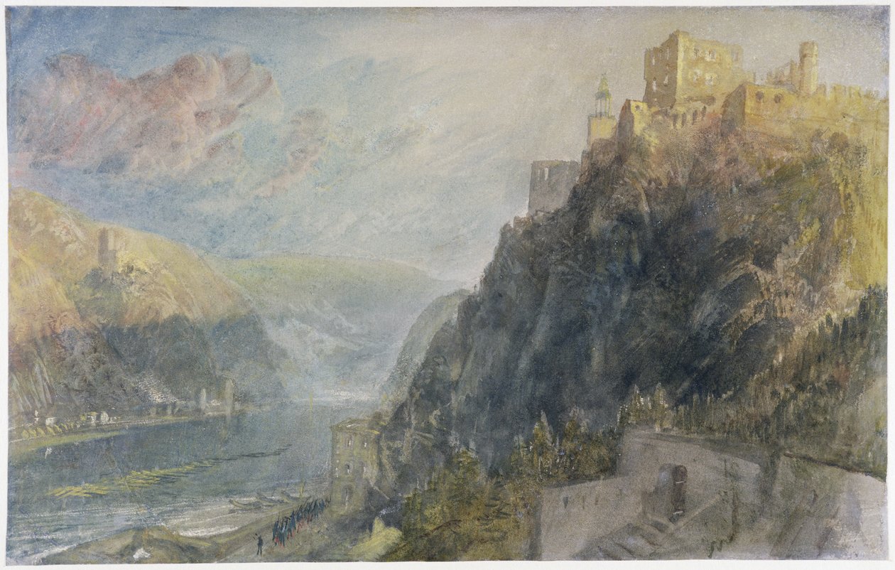 Rheinfels ser til Katz og Gourhausen, 1817 (wc und gouache på papir) af Joseph Mallord William Turner