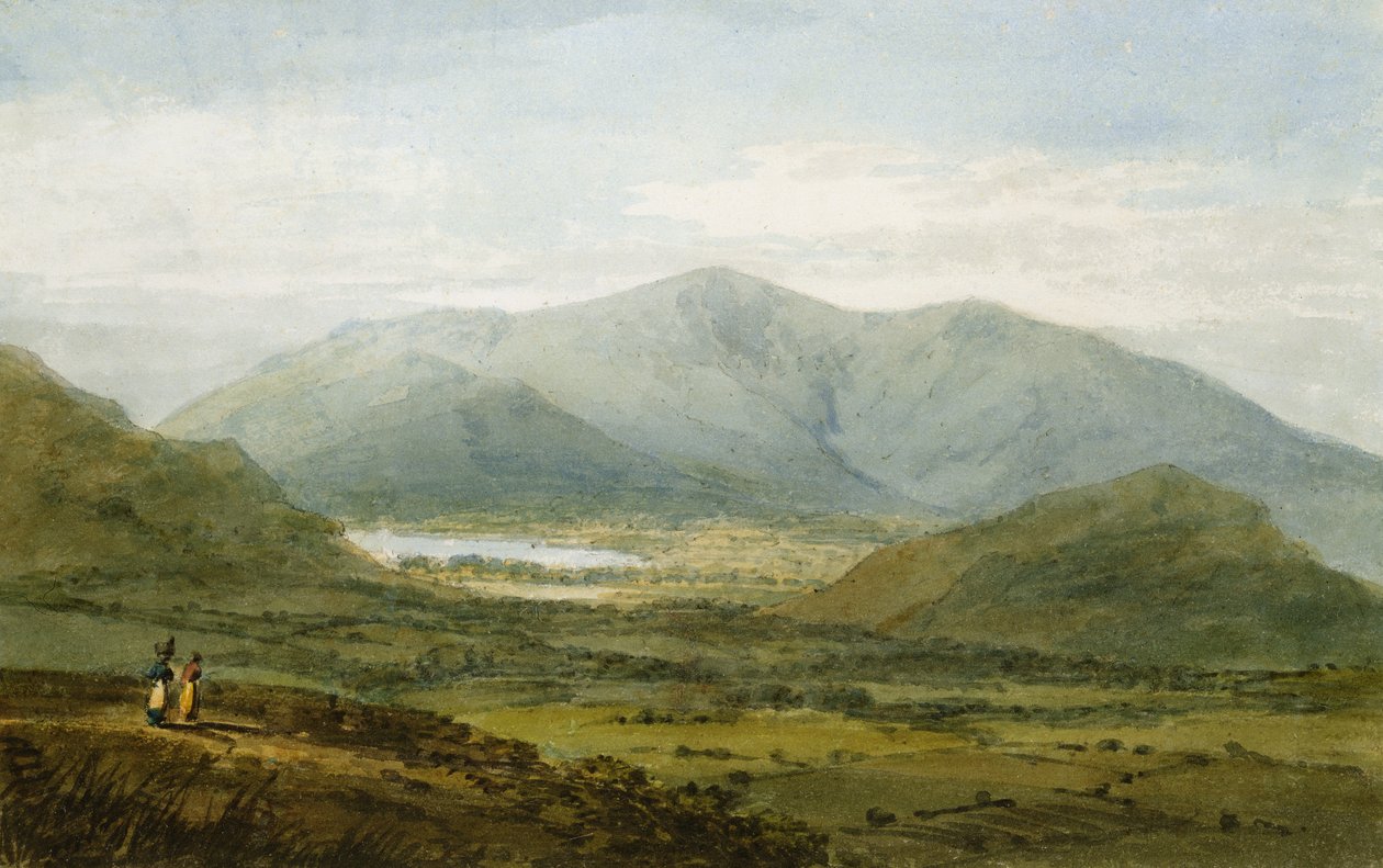 Skiddaw fra Newlands Valley, Bassenthwaite Lake i det fjerne (blyant og wc på papir) af Joseph Mallord William Turner