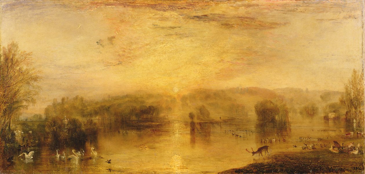 The Lake, Petworth: Sunset, a Stag Drinking af Joseph Mallord William Turner