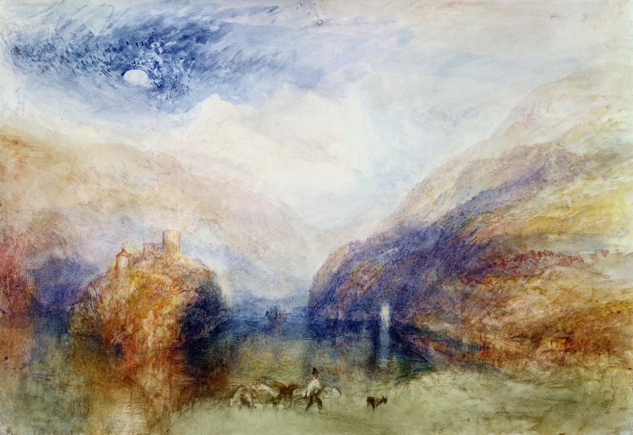 The Lauerzersee with the Mythens, ca. 1848 (wc, pen og blæk og ridser ud på papir) af Joseph Mallord William Turner