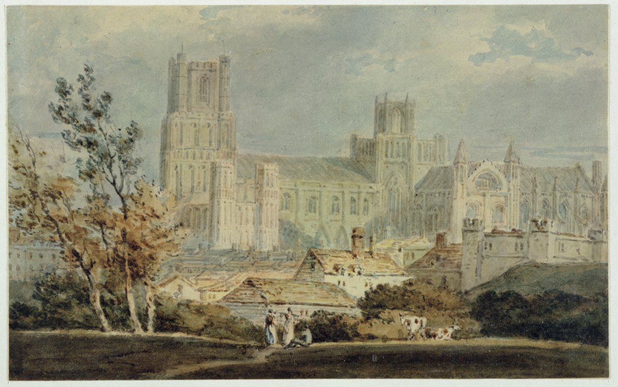 Udsigt over Ely Cathedral (blyant og wc på papir) af Joseph Mallord William Turner