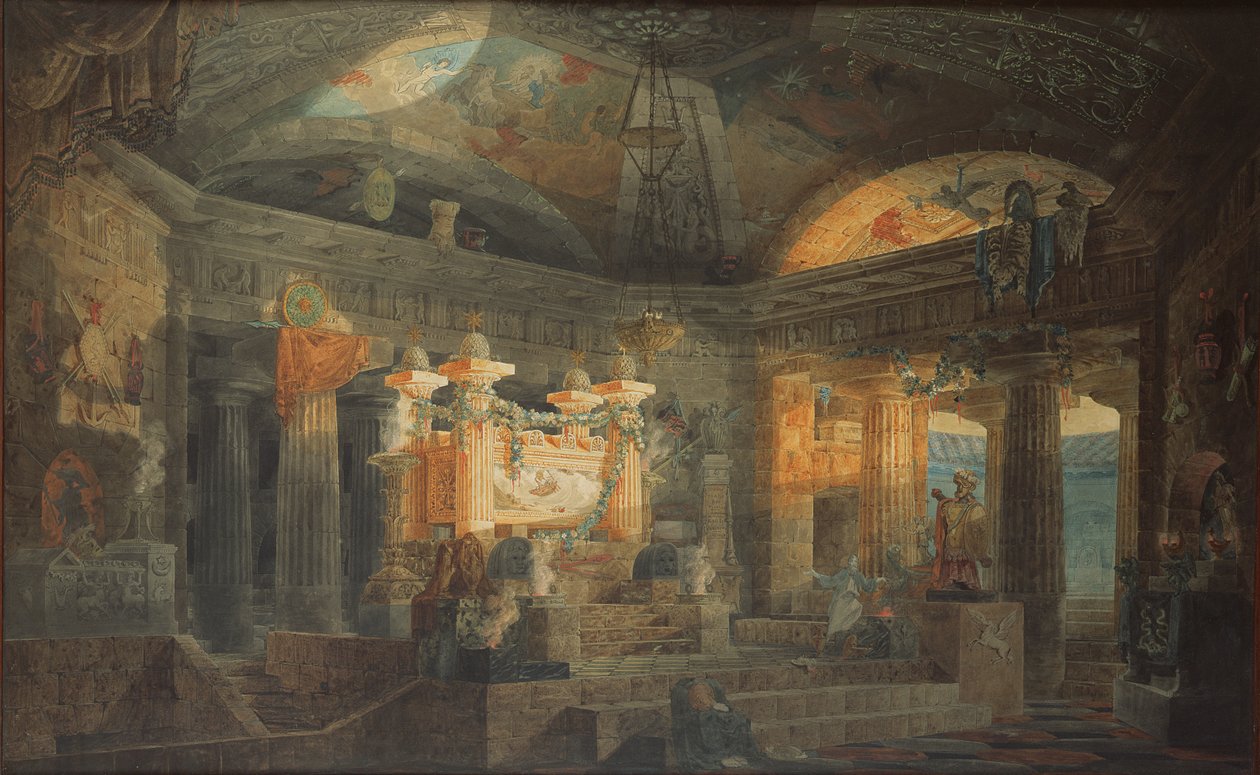Design til en Cenotaph, 1804 (pen, blæk & wc på papir) af Joseph Michael Gandy