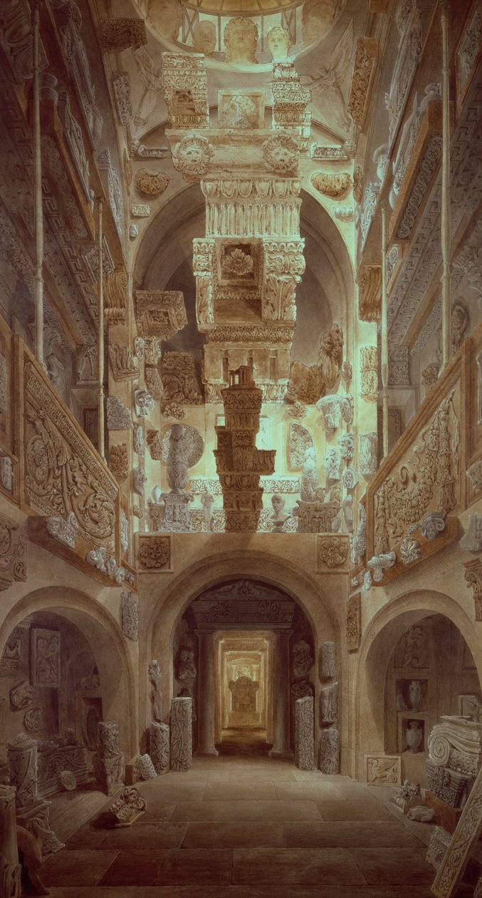 Interiør af Soane Museum, af Joseph Michael Gandy