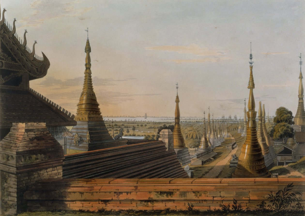 Scene på den østlige vej fra Rangoon med udsigt mod syd, plade 13 fra "Rangoon Views", graveret af George Hunt, 1825 (akvatint) af Joseph Moore