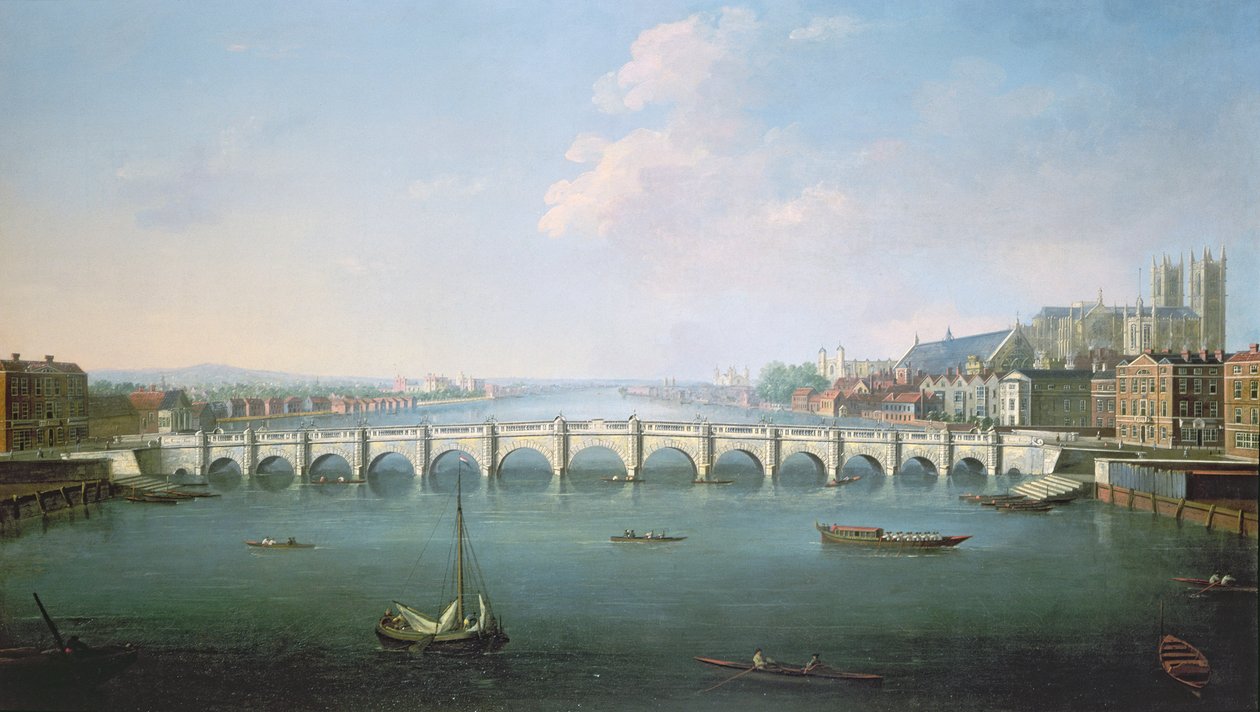 Udsigt over Themsen ved Westminster Bridge af Joseph Nicholls