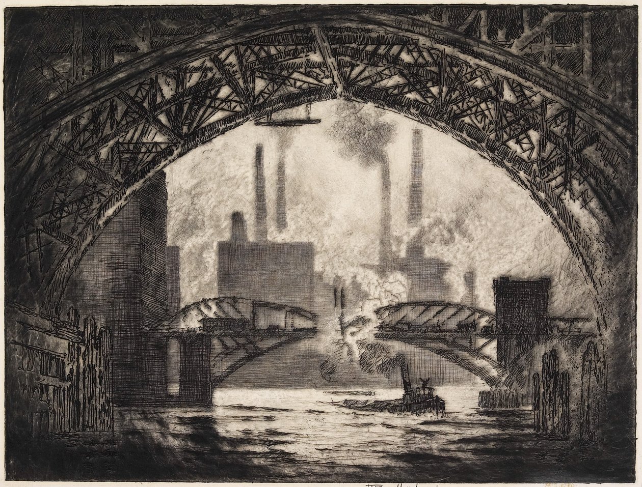 Under broerne, Chicago, 1910 af Joseph Pennell
