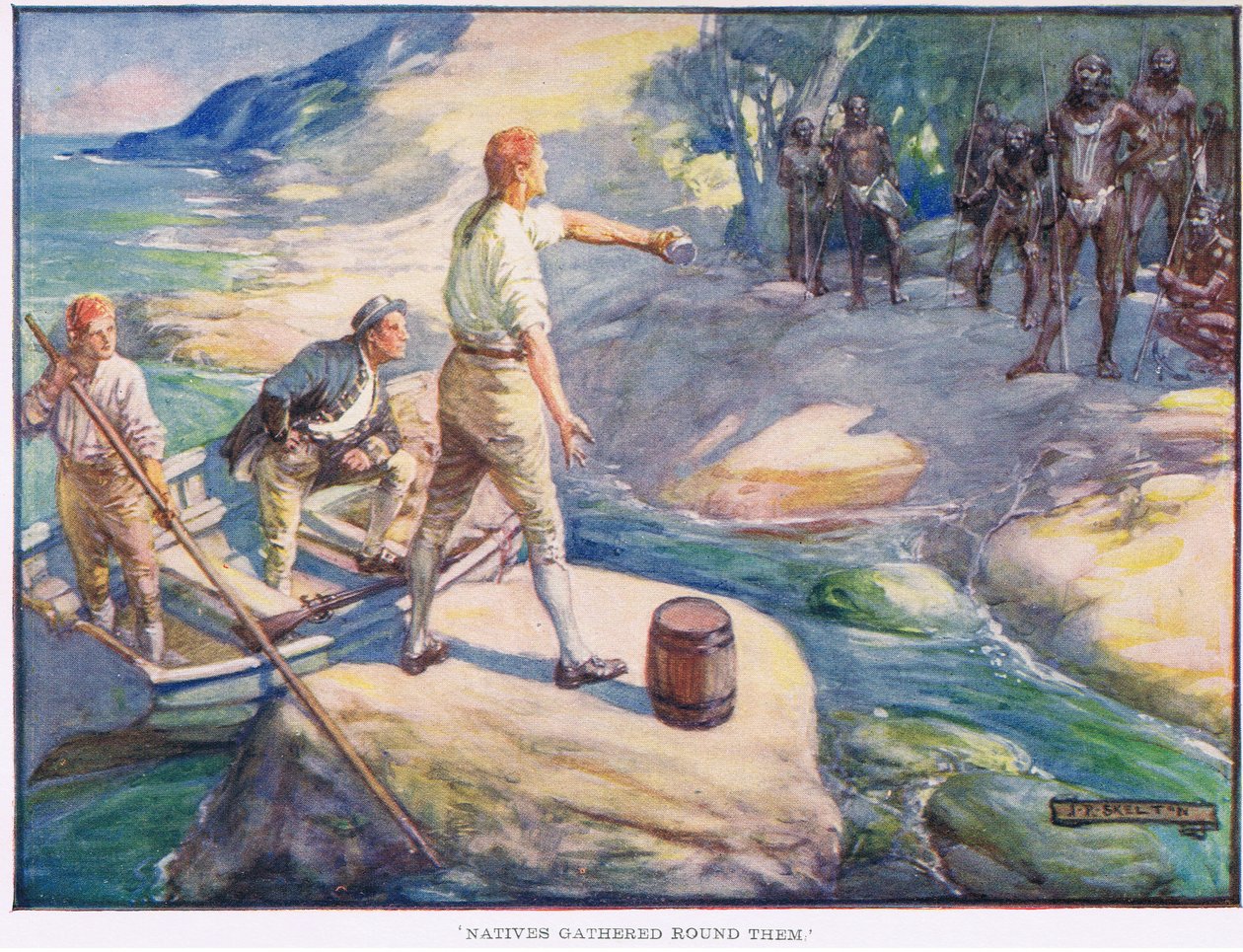Indfødte samledes omkring dem af Joseph Ratcliffe Skelton