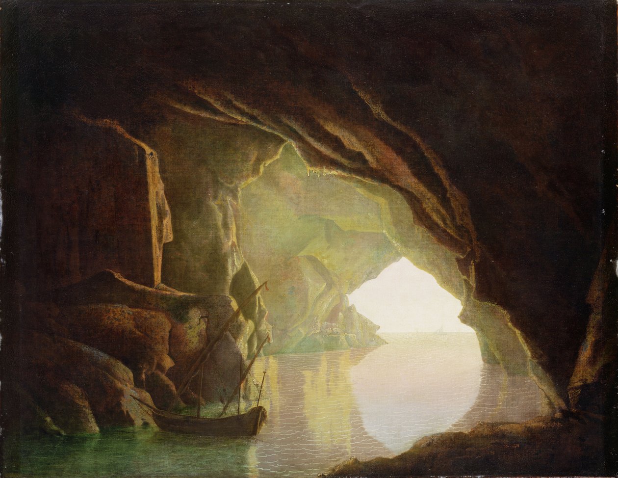 En grotte i Salerno-bugten, solnedgang, ca. 1780-1 af Joseph Wright of Derby
