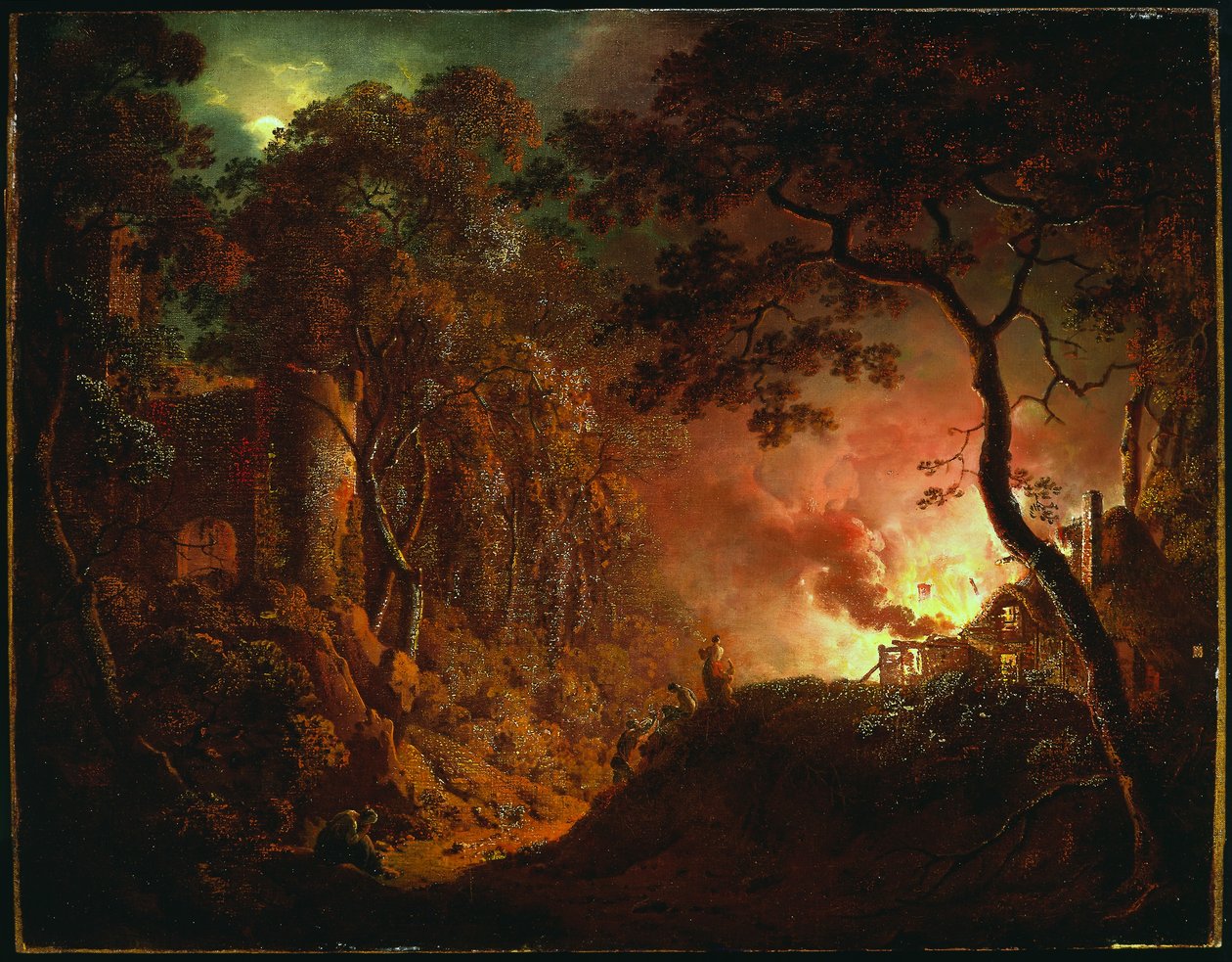 Sommerhus i brand, c.1786-87 af Joseph Wright of Derby