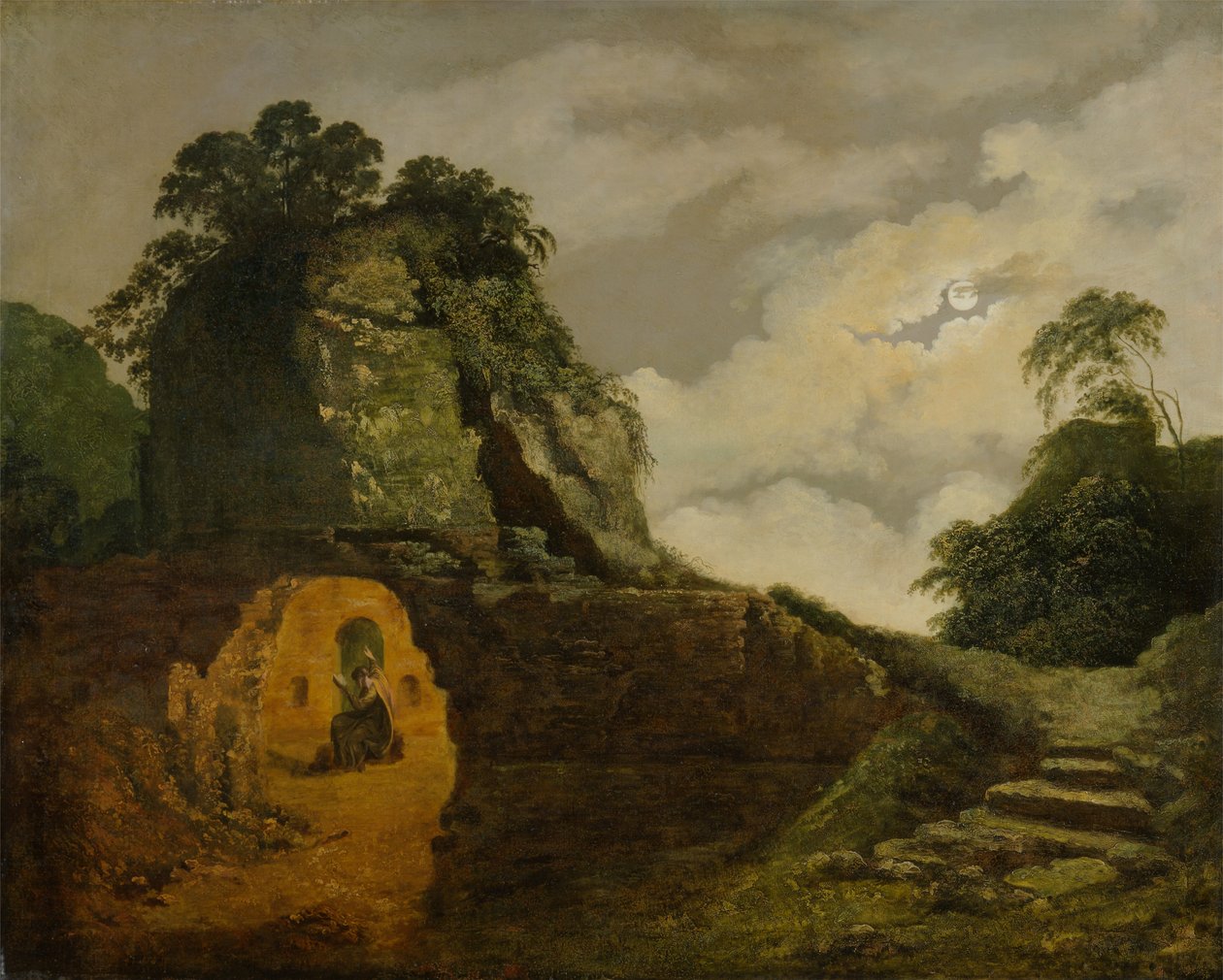 Virgils grav ved Moonlight, med Silius Italicus af Joseph Wright of Derby