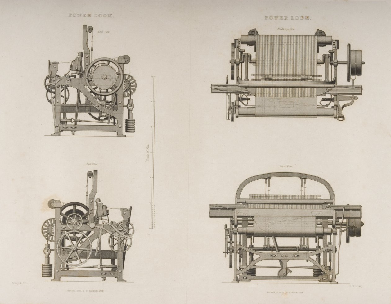 Four Views of the Power Loom, ca. 1830 (litografi) af Joseph Wilson Lowry