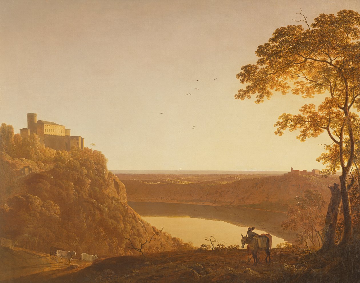 Nemi-søen ved solnedgang, ca. 1790 af Joseph Wright of Derby