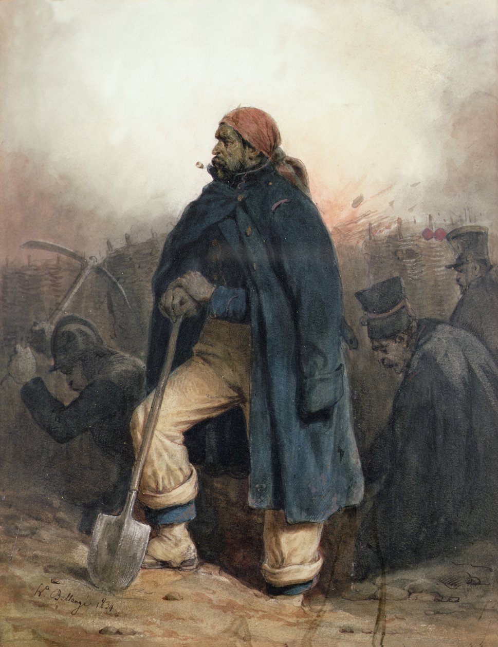 Soldat med en spade af Joseph Louis Hippolyte Bellange