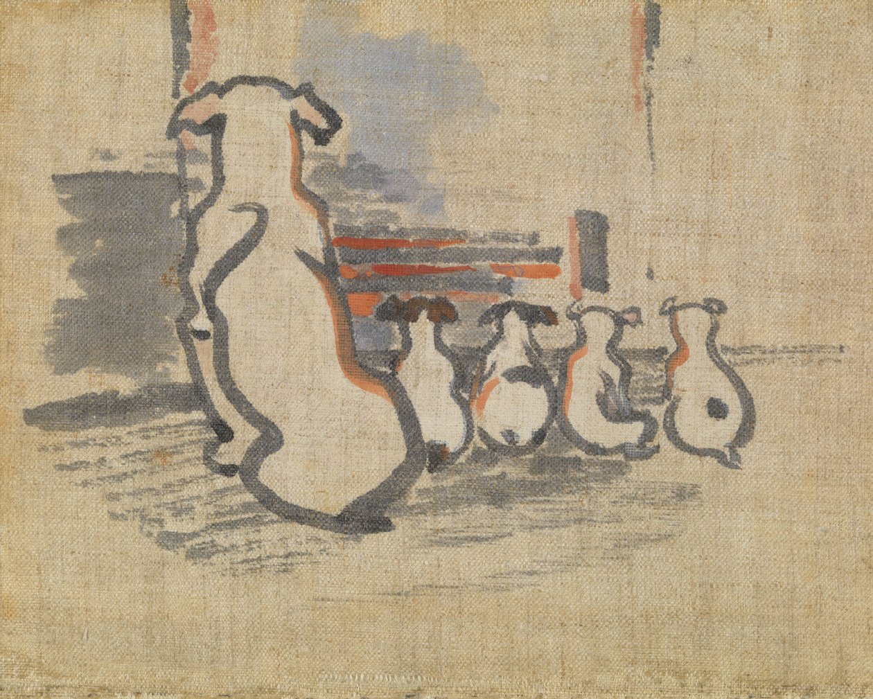 Rævehund og hvalpe (gouache på linned) af Joseph Crawhall