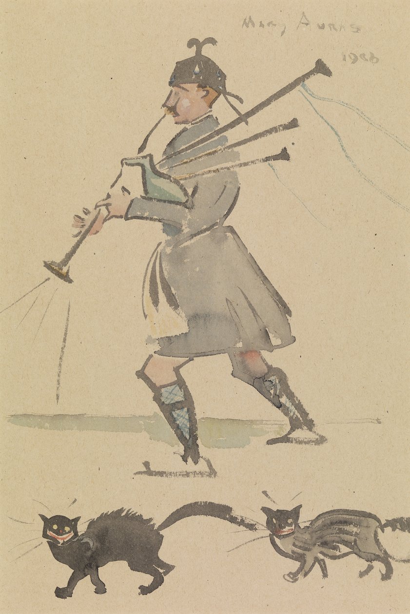 Highlander soittaa säkkipilliä af Joseph Crawhall