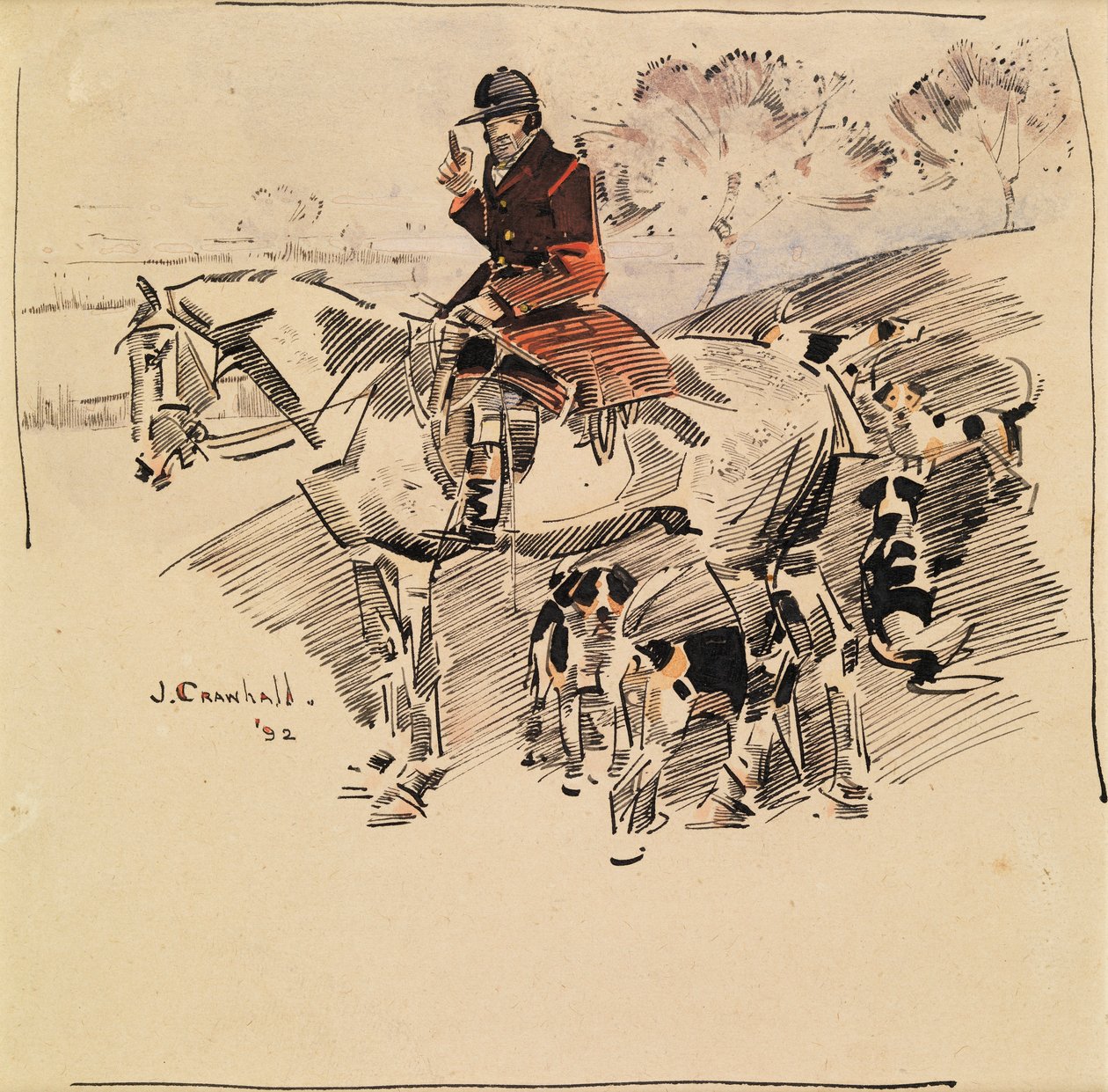 Jæger til hest og rævehunde af Joseph Crawhall