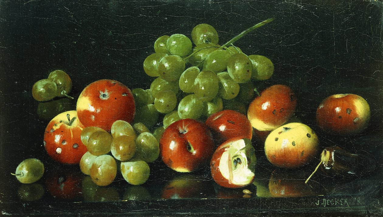 Stilleben med crabapples og druer, af Joseph Decker