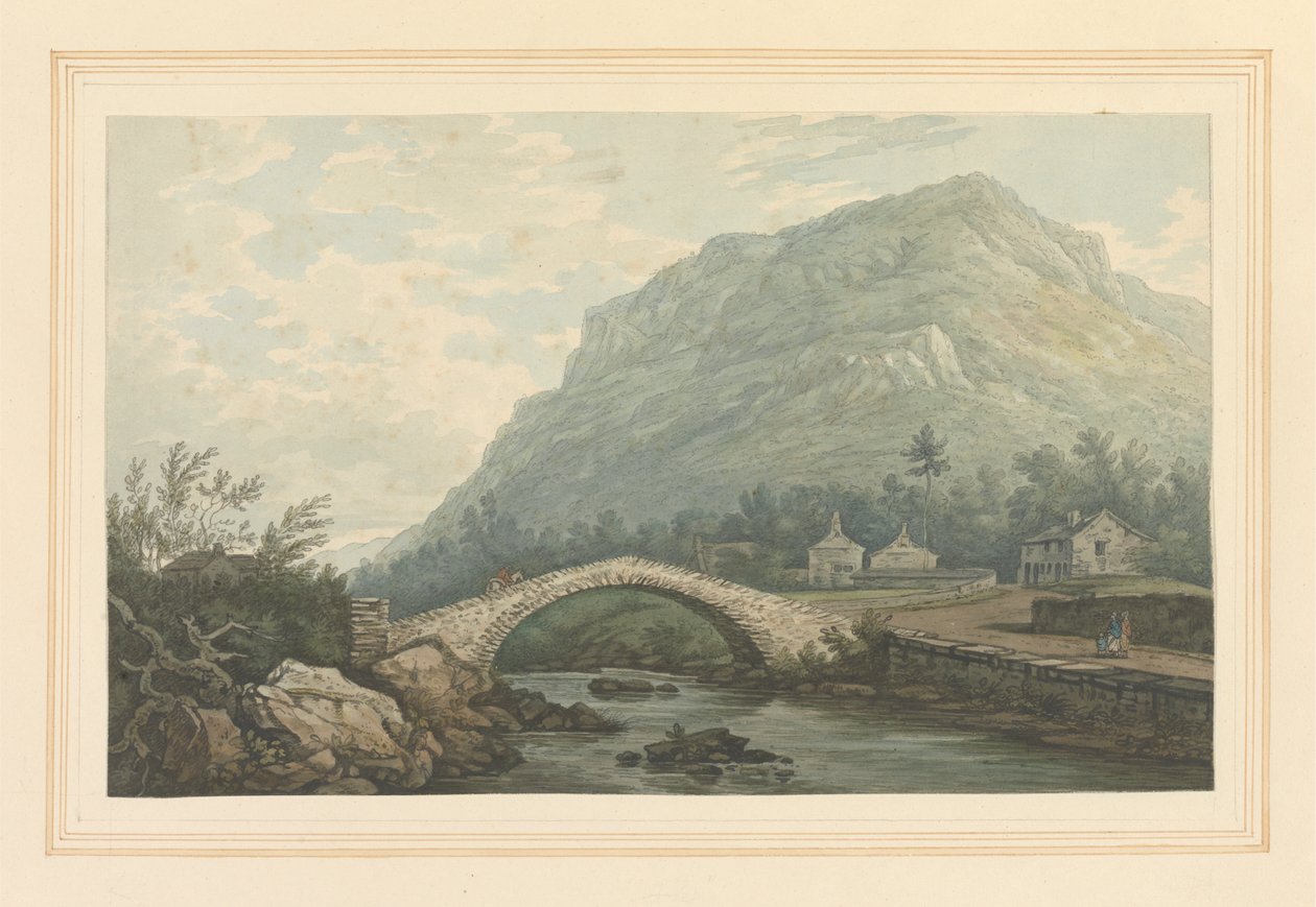 Udsigt over broen og landsbyen Rydal af Joseph Farington