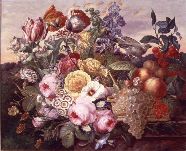 Stilleben med blomster og druer, 1880 af Joseph Goblet