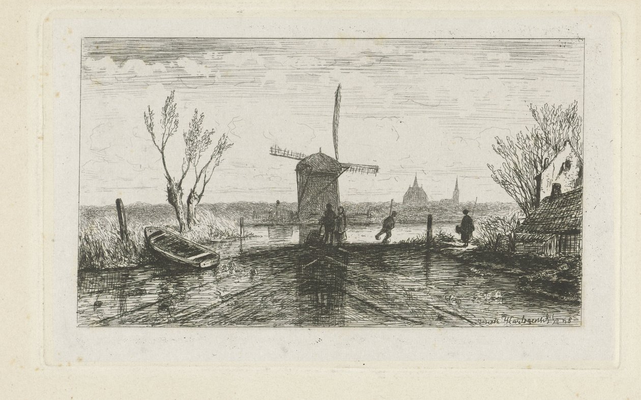 Skøjteløber ved en mølle af Joseph Hartogensis
