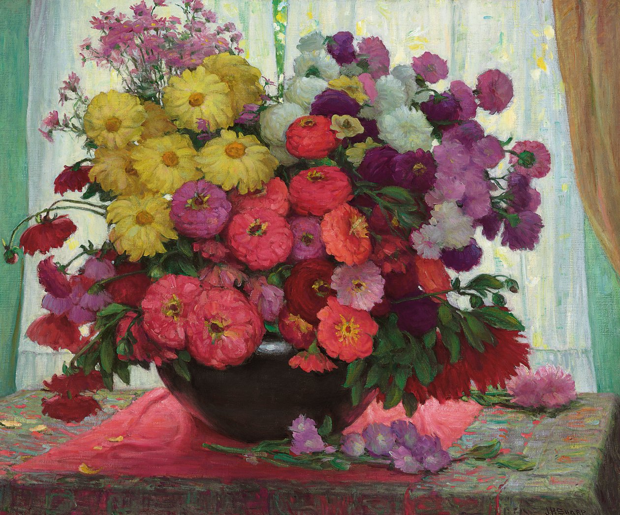 Skål med blomster (olie på lærred) af Joseph Henry Sharp
