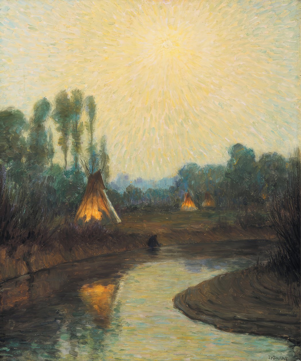 Tidligt måneskin, Crow-reservatet af Joseph Henry Sharp
