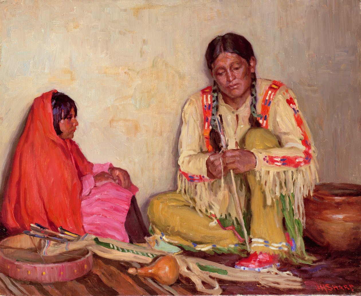 Feathering Arrows (olie på lærred) af Joseph Henry Sharp