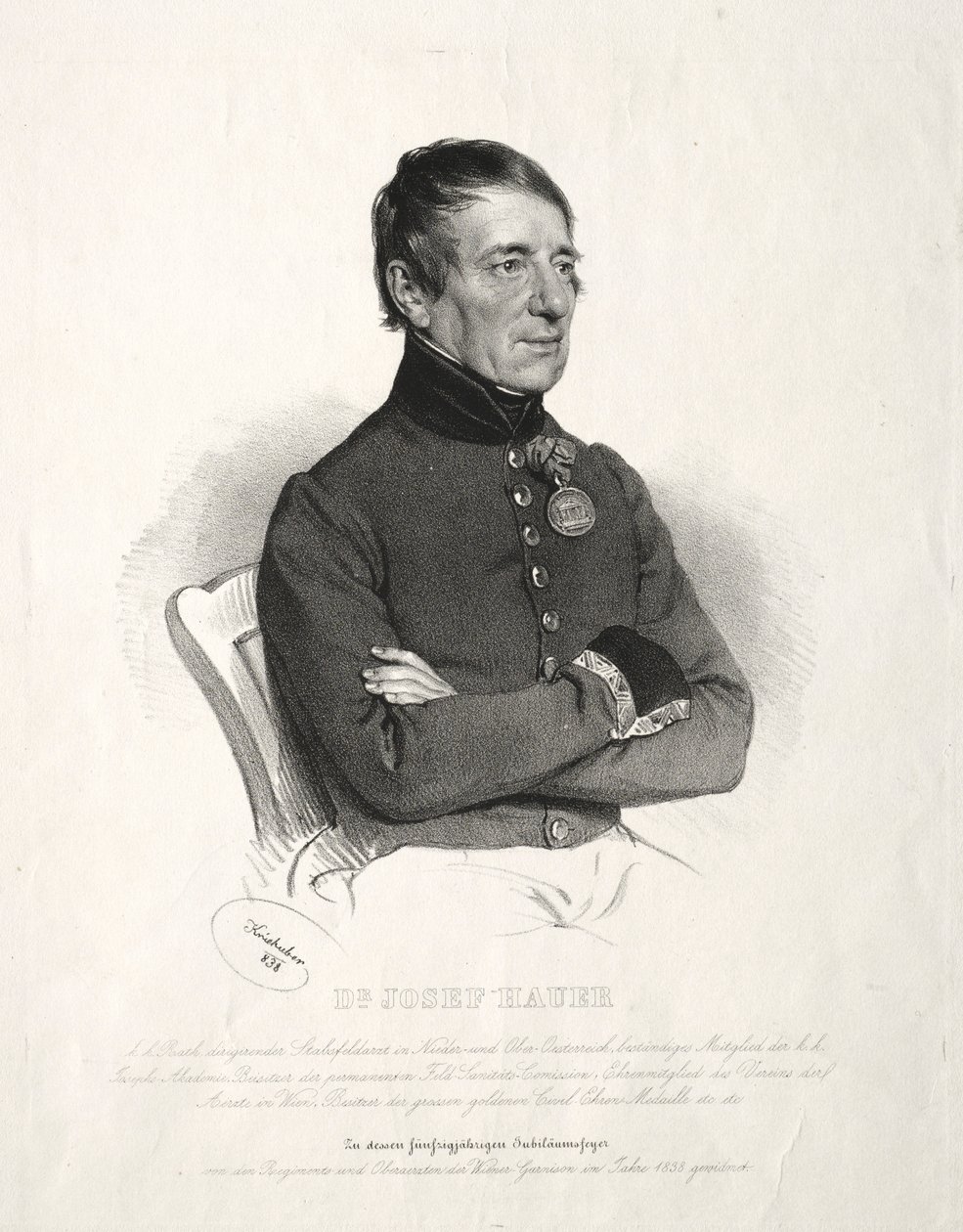 Portræt af Dr. Jospeh Hauer. af Joseph Kriehuber