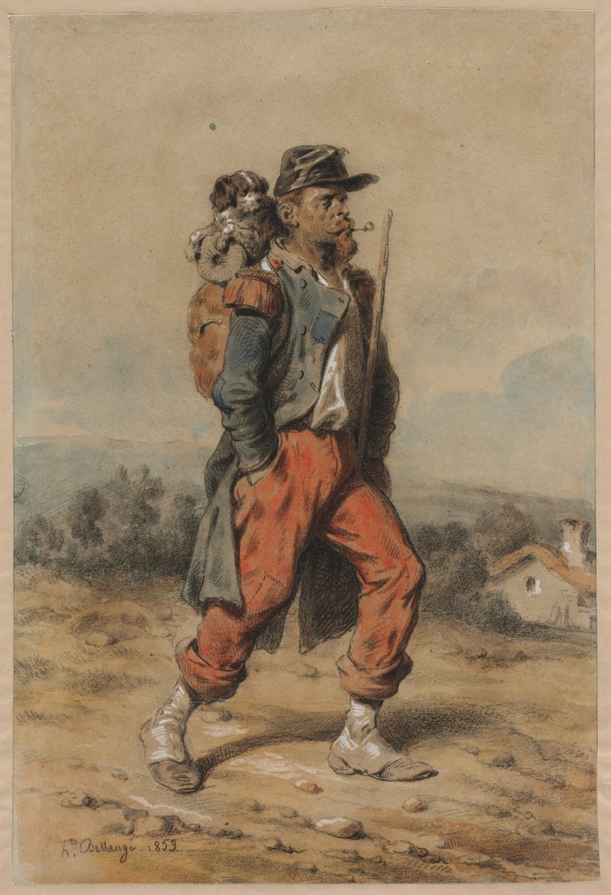 Soldat med hund, 1853. af Joseph Louis Hippolyte Bellange