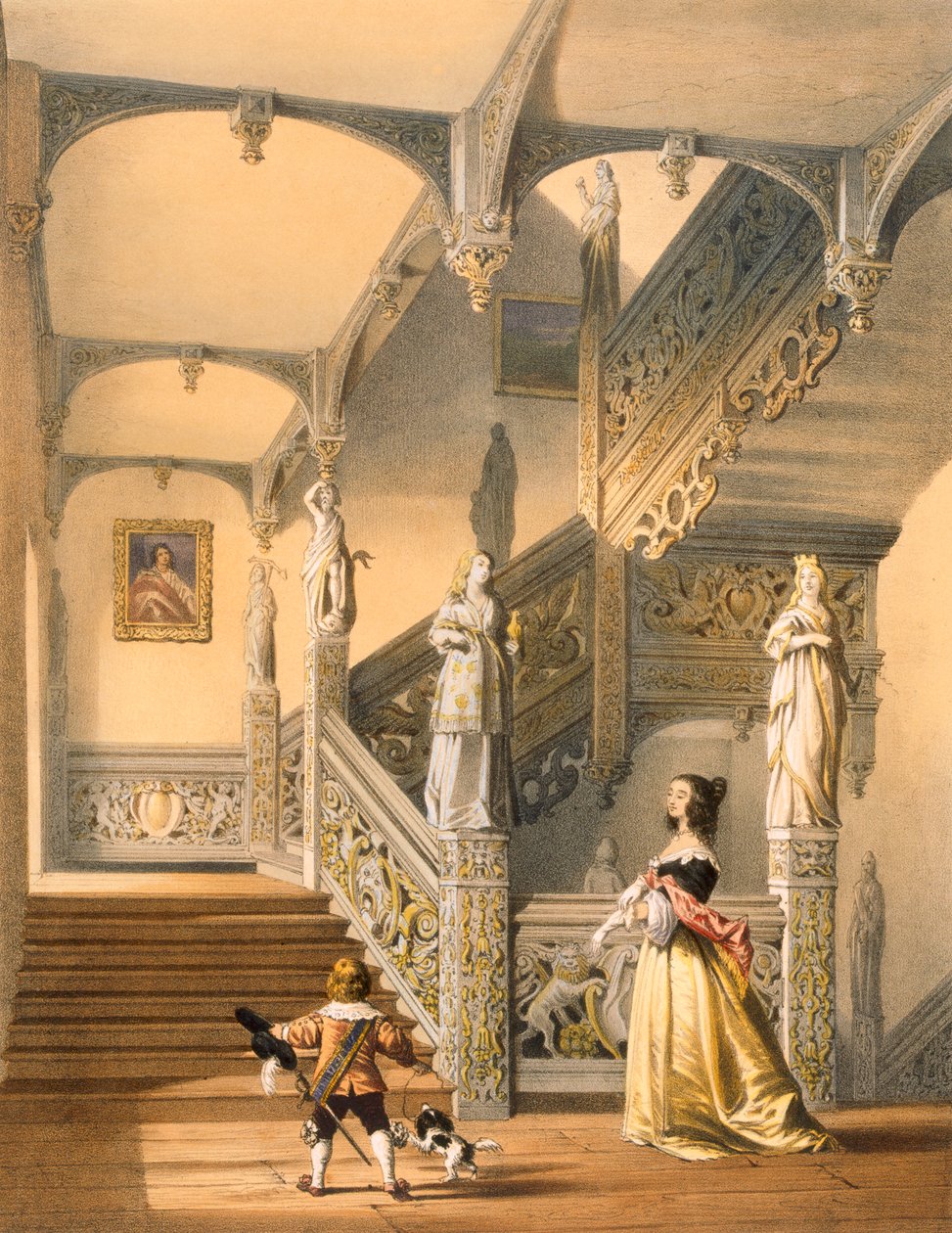 Grand Elizabethan trappe, Aldermaston, Berkshire. af Joseph Nash