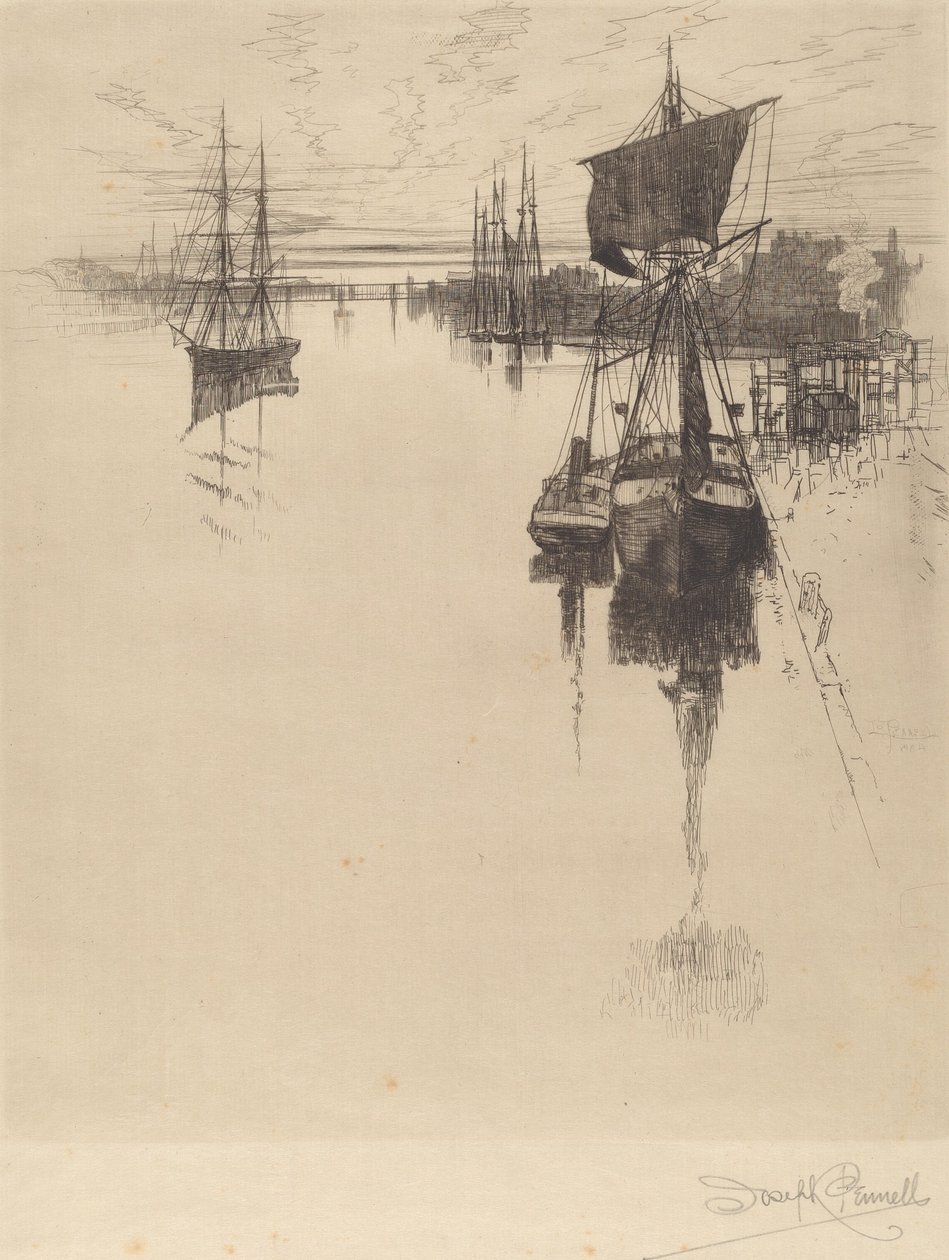 Under Chestnut St. Bridge, Philadelphia, 1884. af Joseph Pennell
