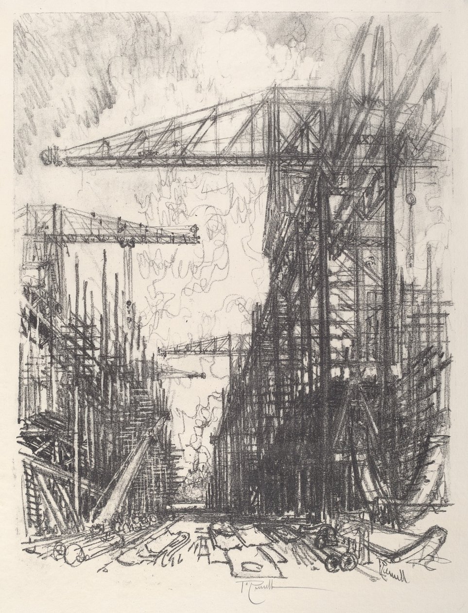 Building Destroyers, No.I, 1917. af Joseph Pennell