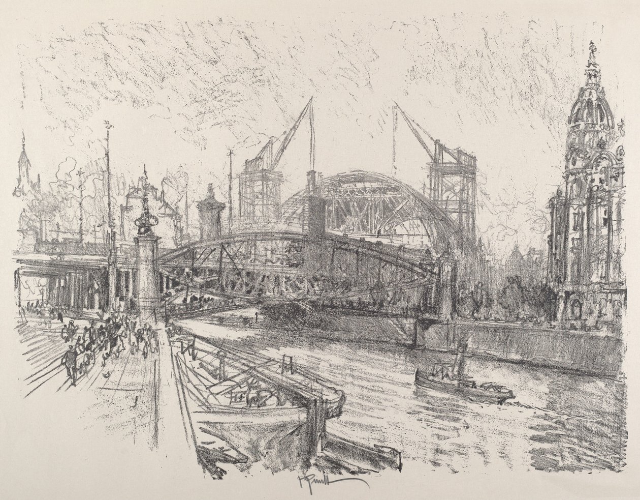 Bygning af Friedrichstrasse Station, 1921. af Joseph Pennell