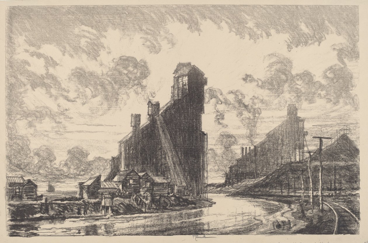 Kulbryder ved floden, 1910. af Joseph Pennell